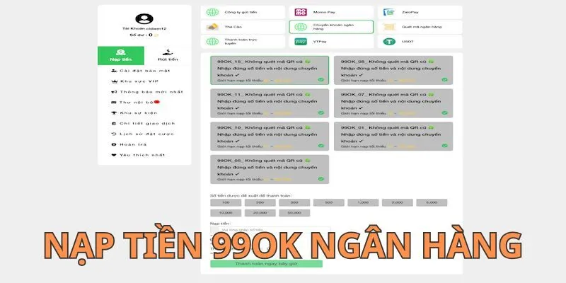 Cách nạp tiền 99OK bằng ngân hàng dành cho newbie