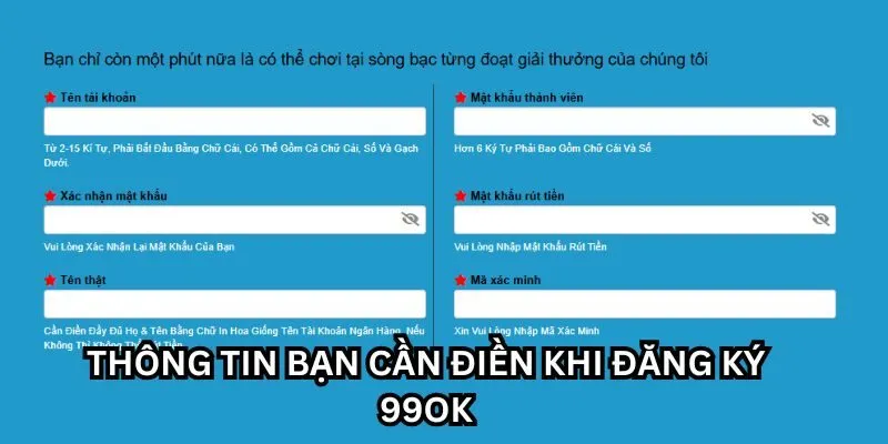 Thông tin bạn cần điền khi đăng ký 99OK